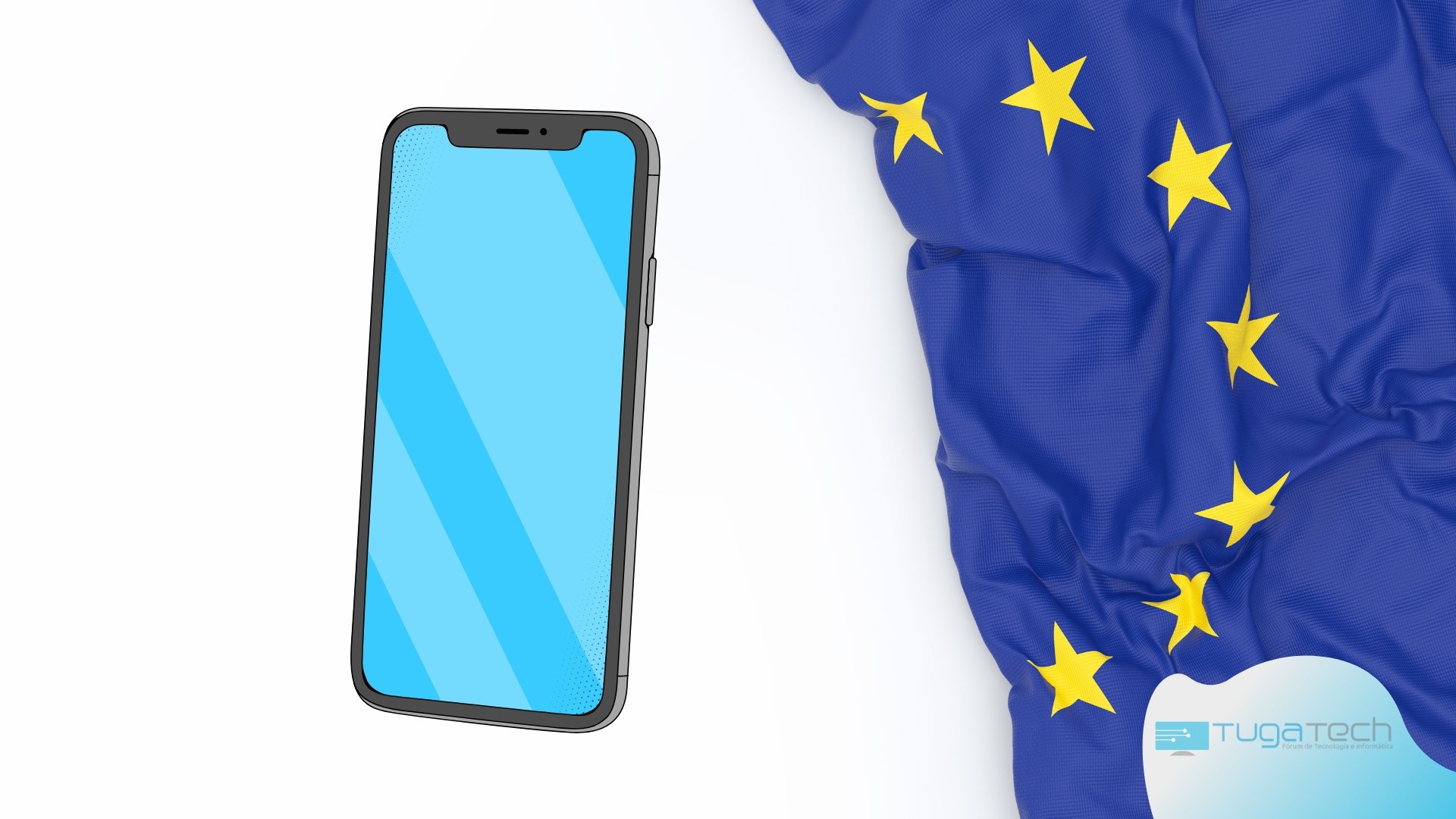 Bandeira da União Europeia com smartphone