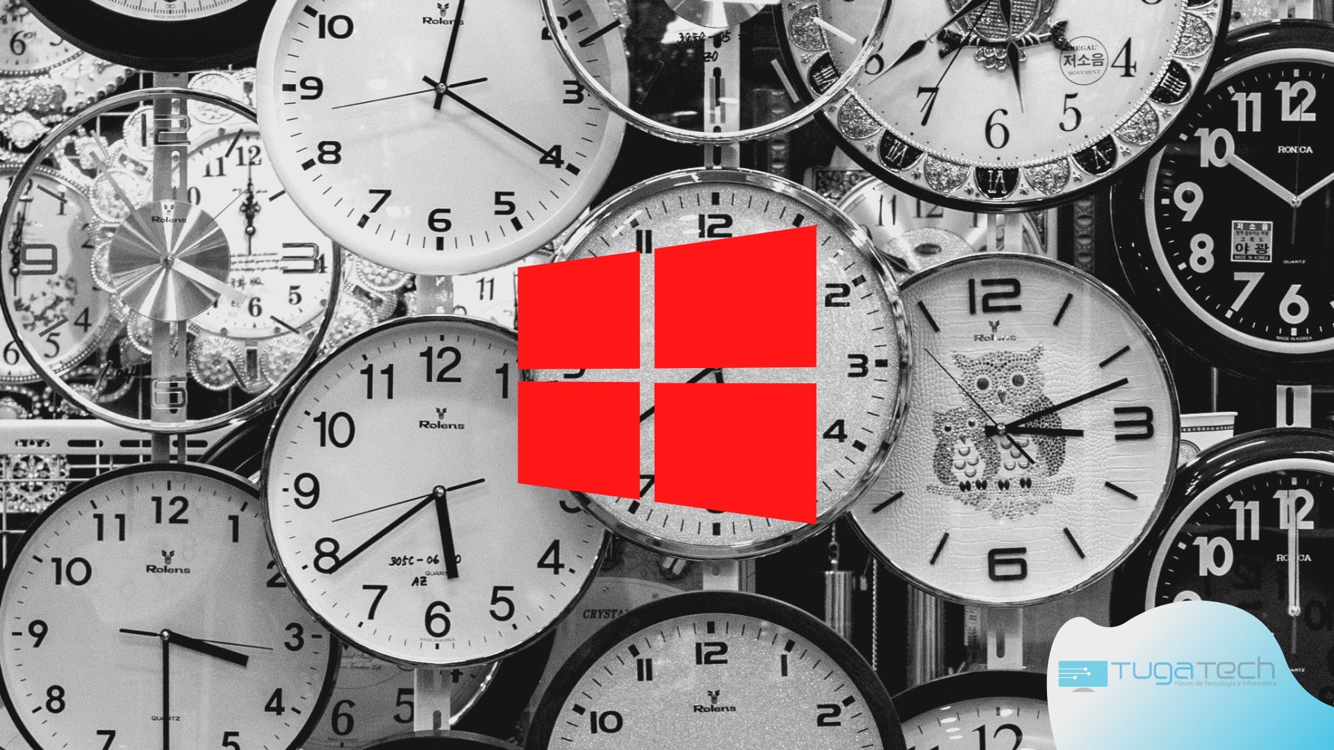 Logo do Windows sobre relógios