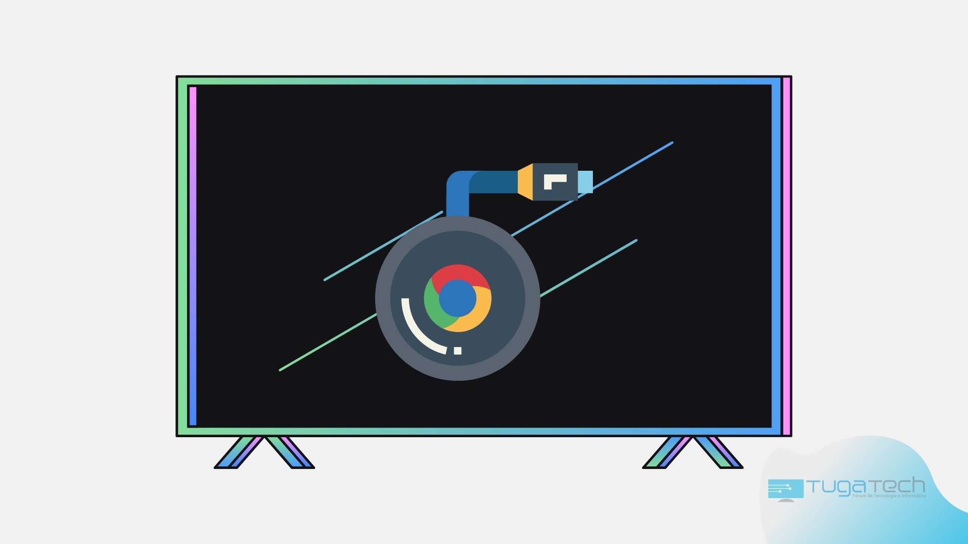 Chromecast imagem do dispositivo sobre uma tv
