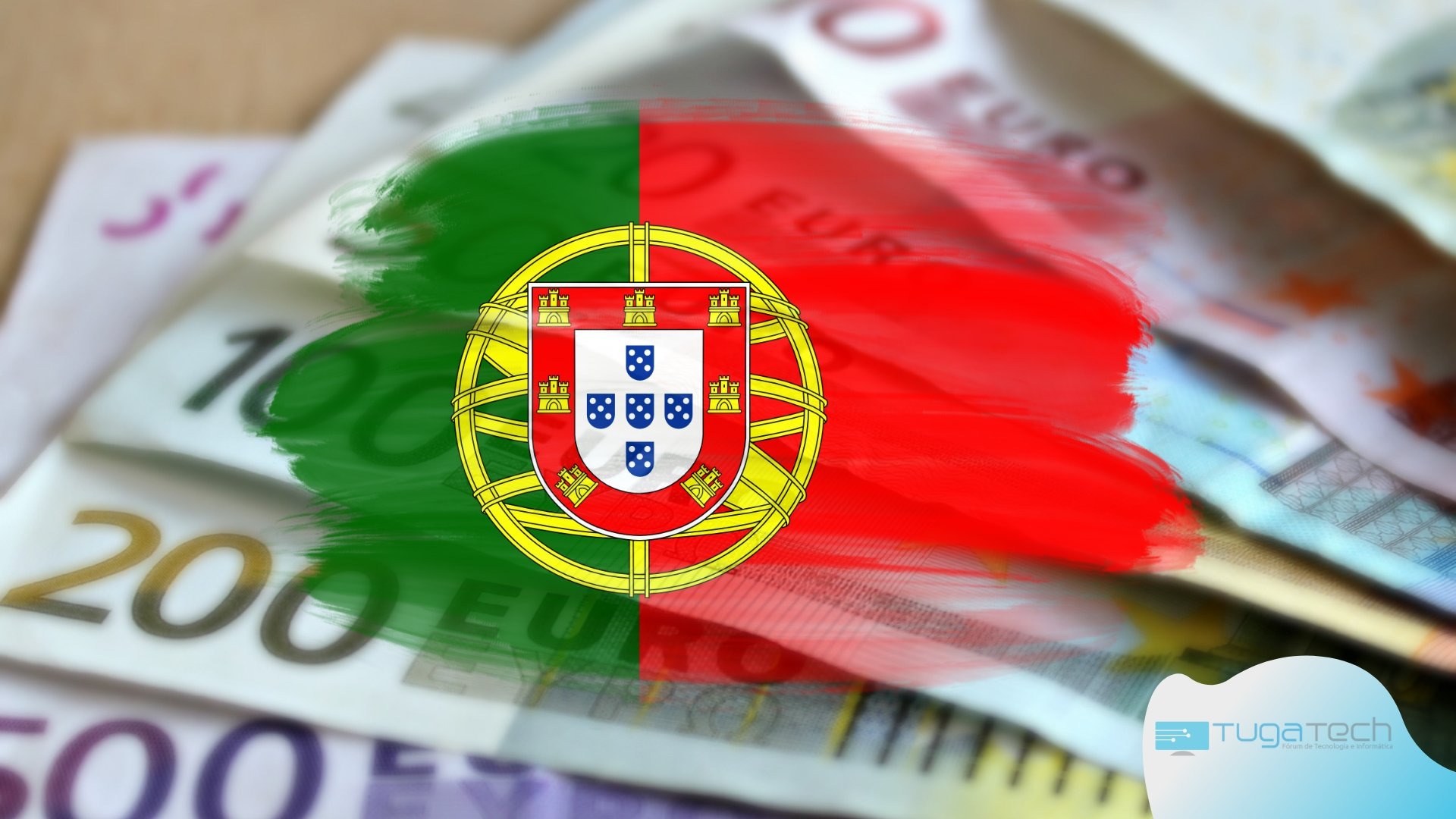 Bandeira de Portugal sobre notas de dinheiro