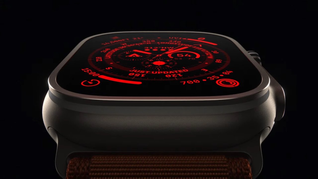 Apple Watch ultra com ecrã em modo noturno