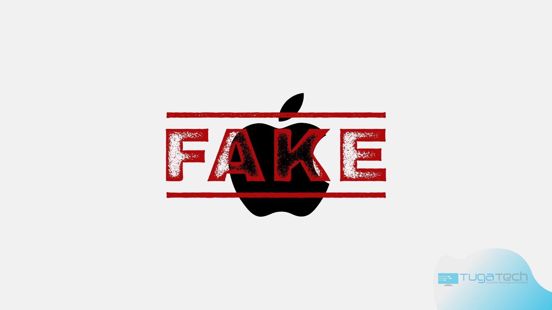 Logo da Apple sobre o símbolo de Fake
