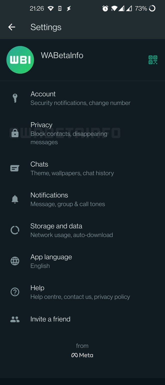 nova página de configurações do WhatsApp
