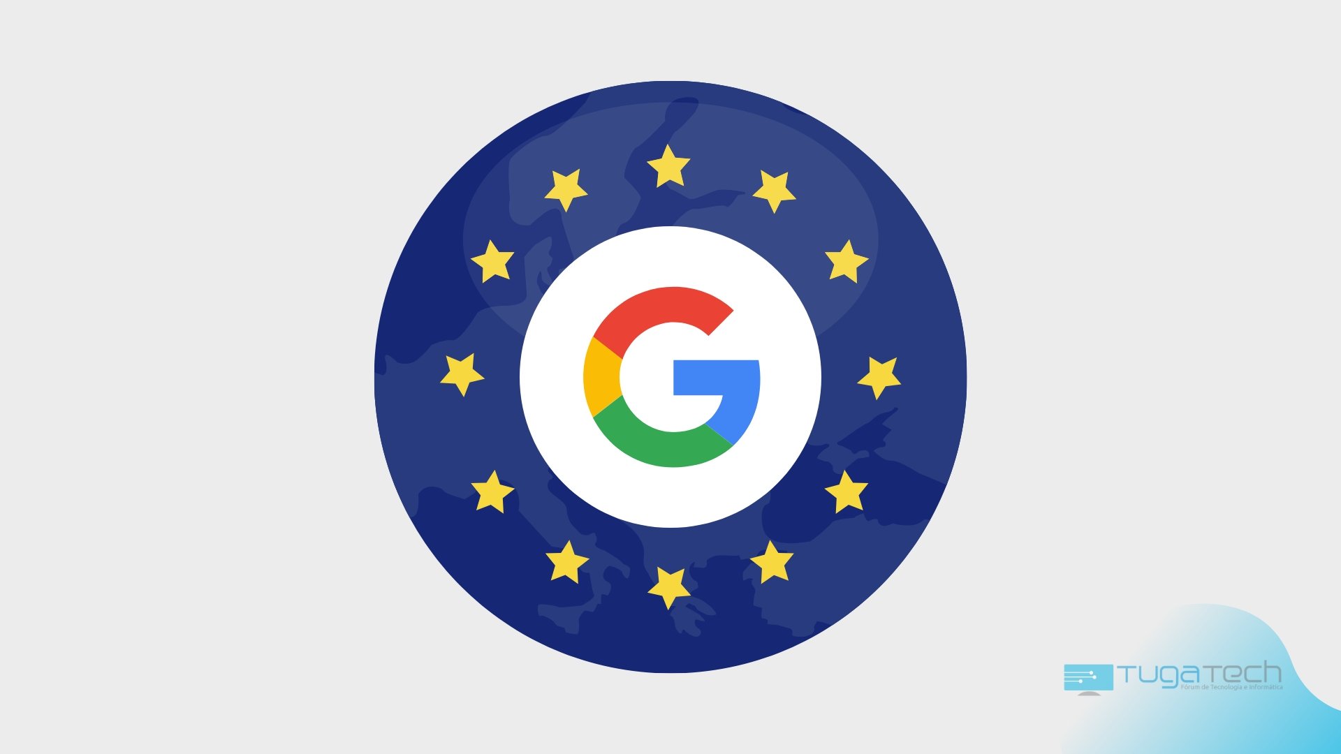 Google com bandeira da Comissão Europeia