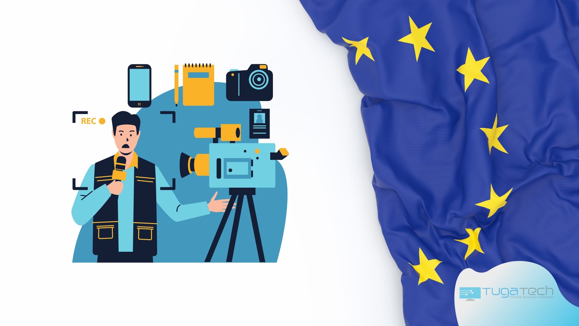 União Europeia com jornalistas ao lado