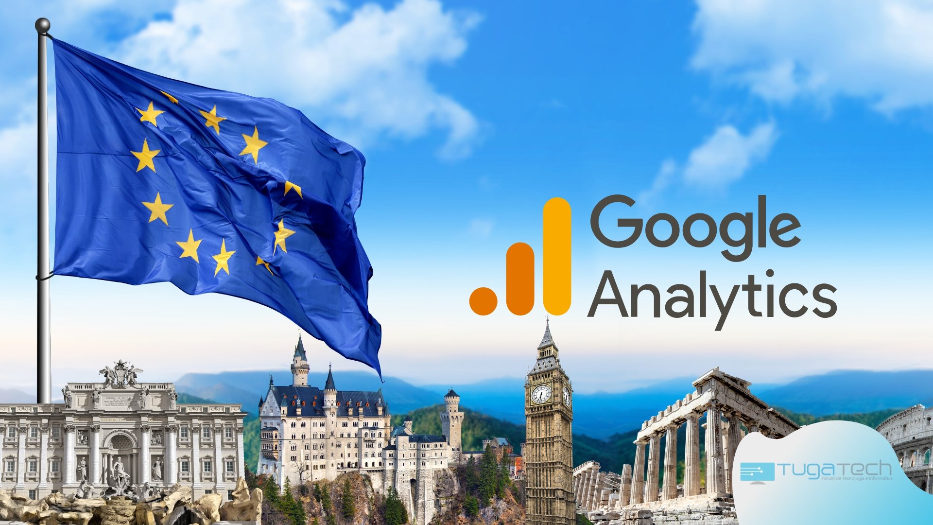 Google Analytics sobre a bandeira europeia