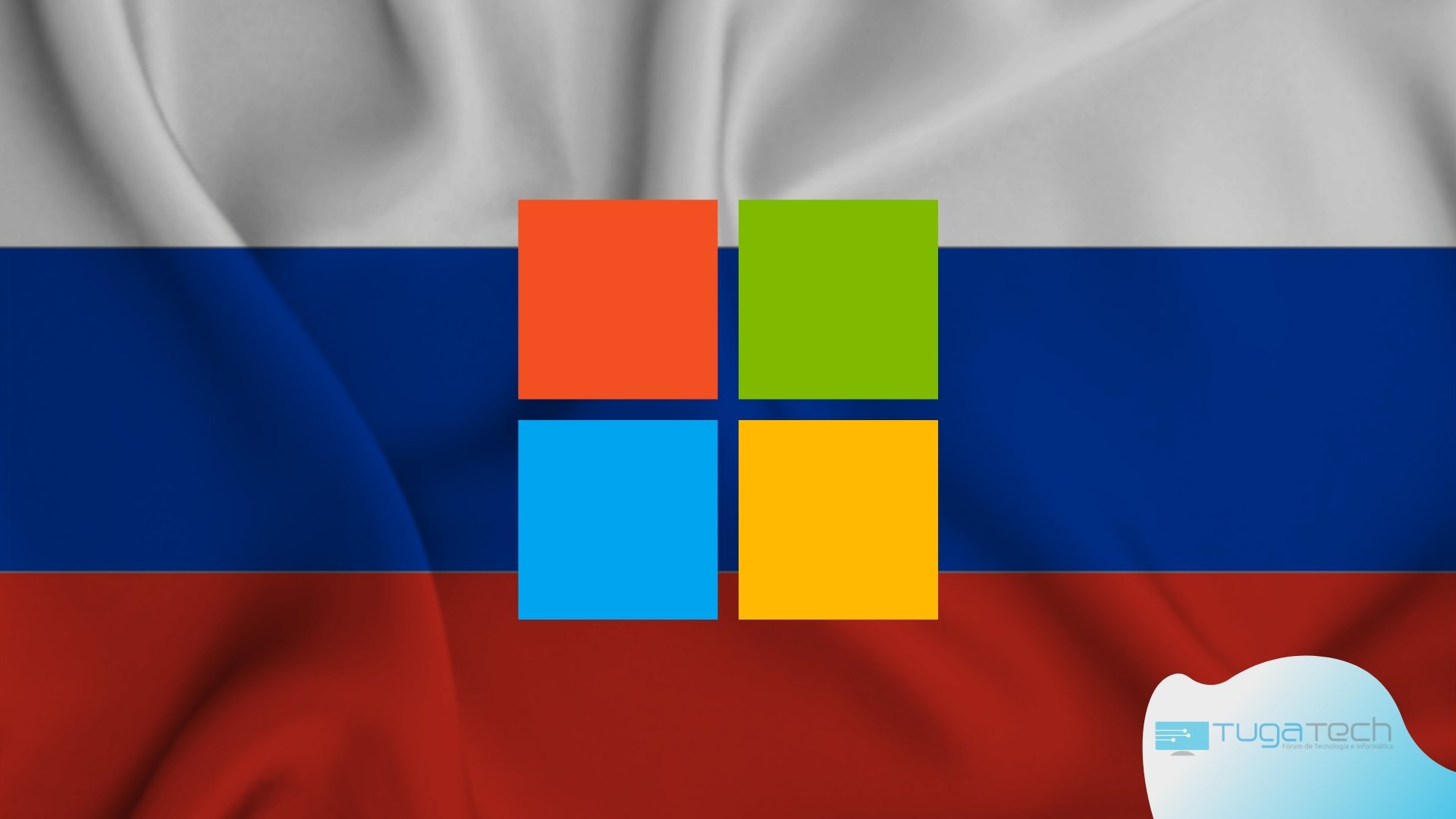 Logo da Microsoft sobre a bandeira da Rússia