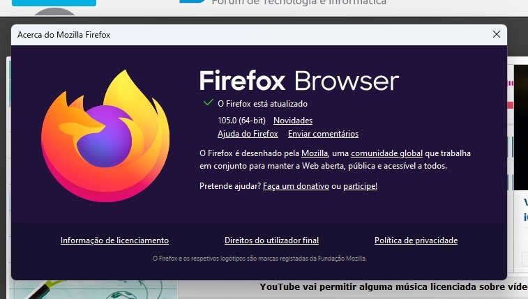 Firefox 105 janela de acerca
