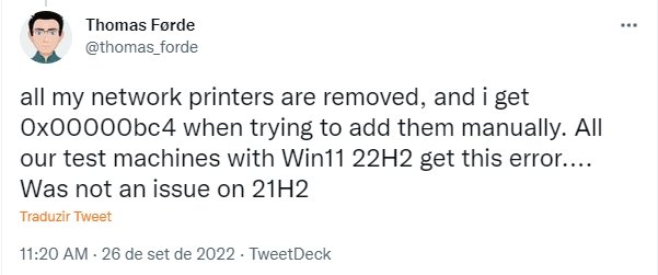 mensagem com código de erro no Windows 11 22h2