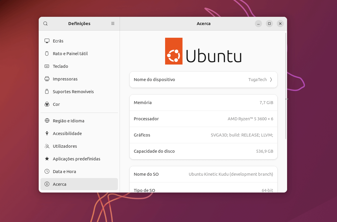 Novas definições do Ubuntu 22.10