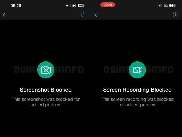 WhatsApp com captura de ecrã bloqueada