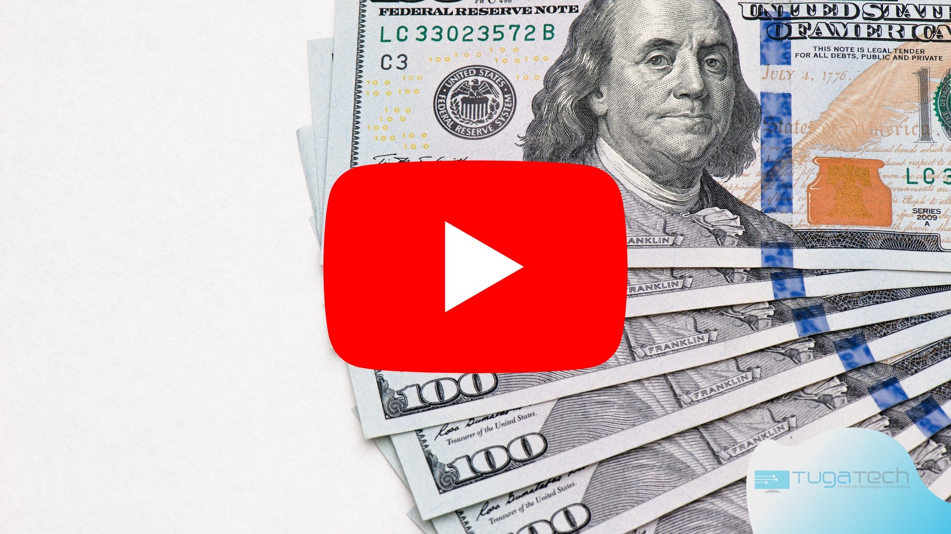 YouTube sobre fundo de notas em dólar