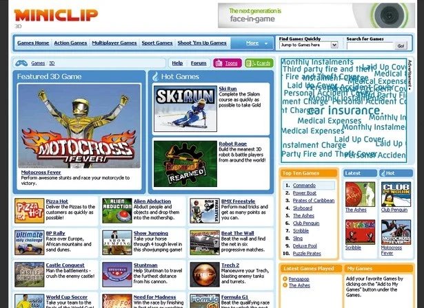 imagem do site do miniclip nos anos 2000