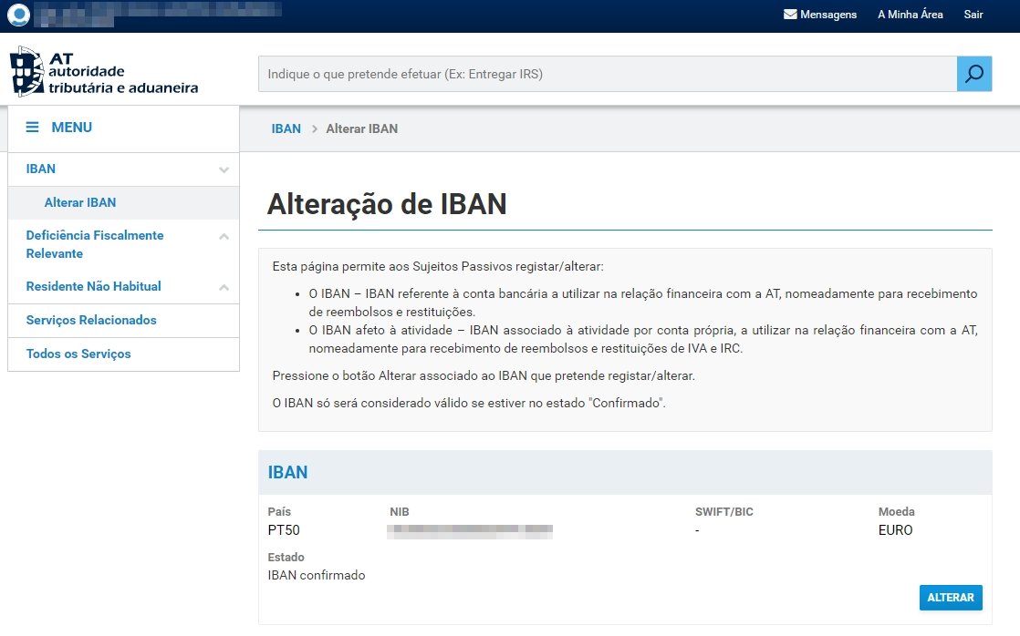 dados do IBAN no portal das finanças